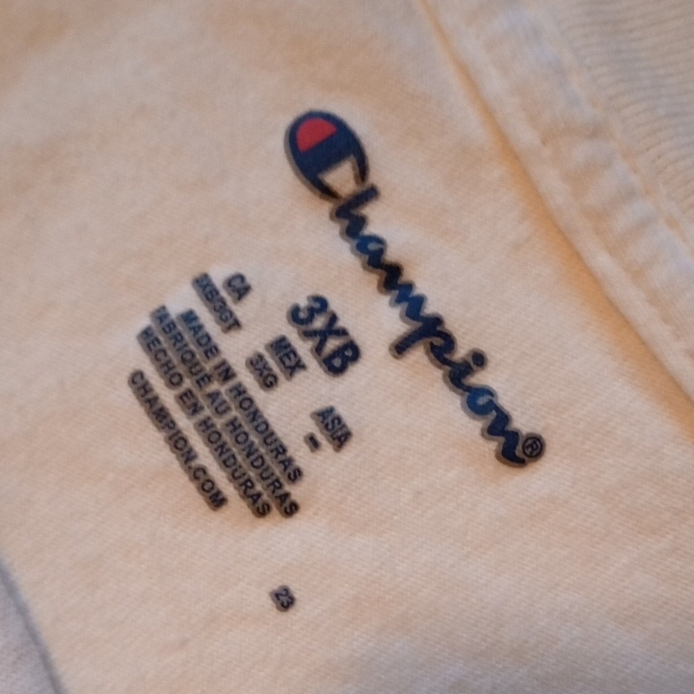 Champion Off-White Tee with Navy Logo - Picture 2 of 4